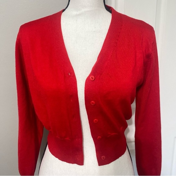 GRACE KARIN | Red Open Front Knit Cropped Bolero Shrug Cardigan Sweater - Picture 3 of 11